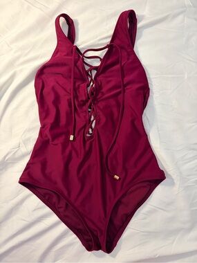 Mossimo Supply Co. Lace-Up One-Piece Swimsuit - Wine Red